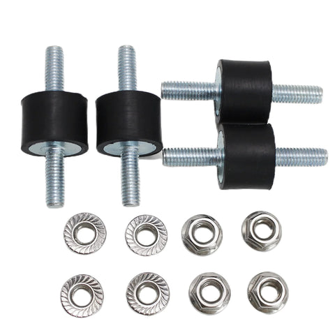 Four Pack M6 20x15mm Rubber Isolator Mounts With Double Studs, eight lock nuts, anti vibration mounts for compressors and engines