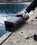 Installing black D Type rubber dock fender for ships and piers, easy install marine dock protection, size D100x1000 for dock safety