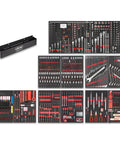 Extra Big Heavy Duty Beefy Rolling Tool Cabinet With Stainless Steel Workbench Top Includes 929 Piece Professional Socket Wrench Set tools organized in drawers