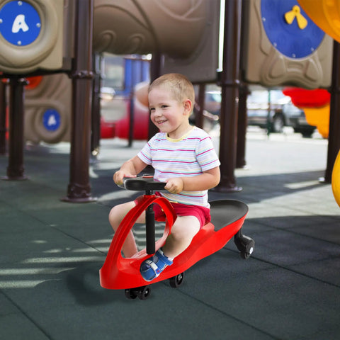 Child on Wiggle Car Ride On Toy For Ages 3 And Up No Batteries Gears Or Pedals Just Twist Wiggle And Go Red Kid Friendly Toy