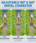 Brass Hose Swivel Connector With 0 to 180 Degree And Full 360 Degree Rotation, Easy Install Garden Hose Elbow For RVs Campers, No Kink Water Flow Booster For Standard 3/4 Inch Pipes, brass connector on hose