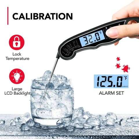 Instant Read Meat Thermometer With Dual Probe 2 In 1 Digital Kitchen Thermometer backlit LCD measuring ice water temperature