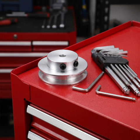 Single Groove Pulley For 6mm Synchronous Belt Aluminum Alloy With Hard Anodized Finish Mechanical Drive Replacement Part For Small Motors In Precision Machines And Your Go To High Precision Equipment on red workbench