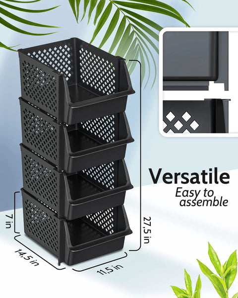 Open Front Stackable Pantry Storage Bins For Quick Grab And See Everything At A Glance, Perfect For Kitchen And Dorm Room Organization, Durable Plastic Bins For Food And Home Use