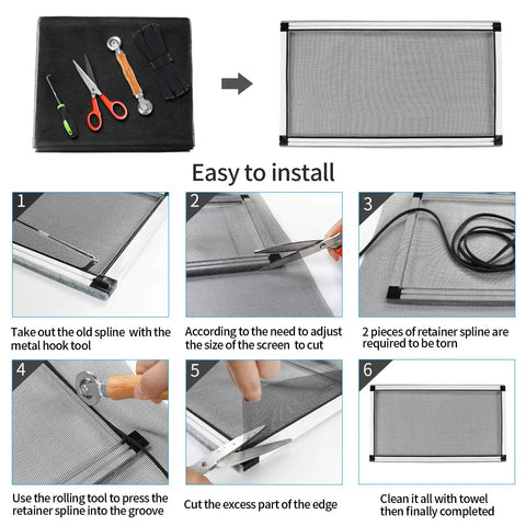 DIY Window Screen Replacement Mesh For Windows Doors And Patio, Adjustable Fiberglass Screen Roll, Tough Durable Charcoal Black Mesh, 39 By 106 Inches, Easy Cut Fit For Quick Home Screen Fix
