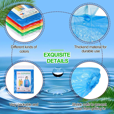 100 Pack Hooded Adult Rain Ponchos Disposable Plastic Gear Bulk Emergency Rain Coats For Men And Women Multicolor Display