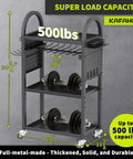Front view of Beefy 4 Tier Rolling Tool Cart On Wheels With 8 To 12 Drill Holders Metal Utility Organizer For Garage Workshop And Warehouse Ultra Capacity Tool Storage Rack On Wheels