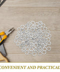100 Pcs M8 304 Stainless Steel Split Design Spring Lock Washers For General Repair Dust Blocking And Tight Fit Ideal For Screws And Bolts In DIY Projects on wooden surface with pliers and saw