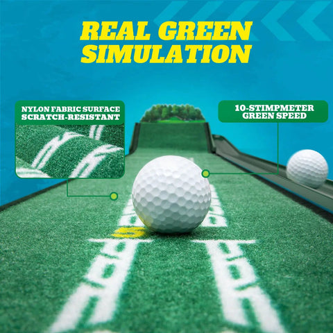 Indoor And Outdoor Golf Putting Mat With Realistic Green Speed And Dual Hazard Velvet Surface Ball Return 8ft Practice Putting Mat