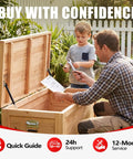Father and son installing 7 Inch 18 Lb Gas Struts For RV Cabinet Doors With Brackets Set Of 2 on a wooden storage box outdoors.