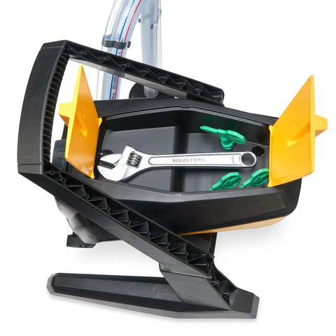 Professional HEA Airless Paint Sprayer parts storage with tools, showcasing durable plastic structure for fast cleanup.