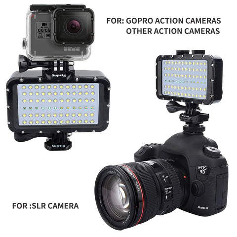 Underwater Video Light With 72 LED Five Color Modes Waterproof To 45m for GoPro Canon Nikon Sony DJI setups on cameras