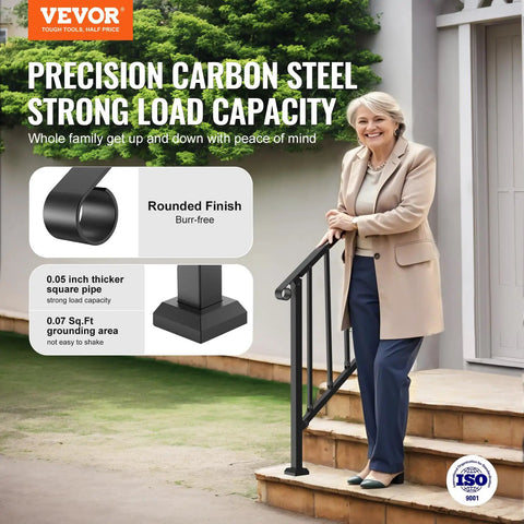 Heavy Duty Carbon Steel Outdoor Stair Handrail Kit Featuring Classic Retro Arch Design installed on steps with rounded finish and strong load capacity.