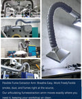 Super Slick 360 Degree Adjustable Solder Fume Extractor And Flexible Articulated Dust Collection Arm with bamboo hose in workshop.