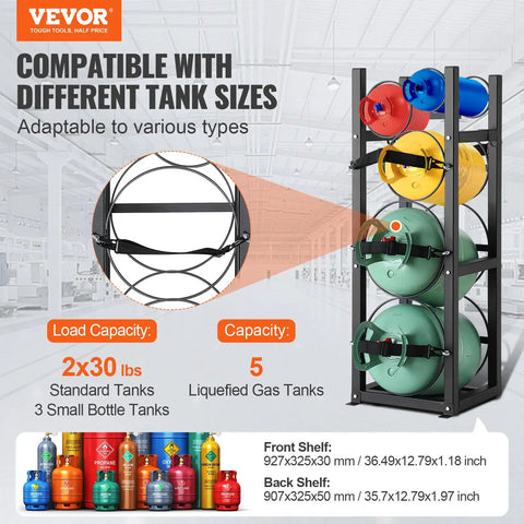 Premium Heavy Duty Carbon Steel Refrigerant Tank Rack Holds Five Gas Cylinders Hella Tough Secure Organizer For Air Conditioning Freon Nitrogen Oxygen Warehouse Loaded
