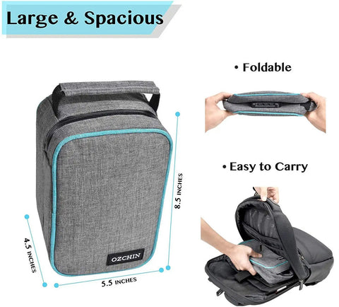 Smell Proof Lock Box With Combination Lock For Discreet Storage Odorless File Organizer Case shown in hand and in bag