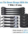 Heavy Duty Tie Down Straps With Hook Cam Buckle 1 Inch By 8 Feet 1200 Lb Break Strength 400 Lb Working Load, 4 Pack Black