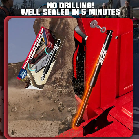 Tailgate Assist Shock For 1999 To 2007 Chevy Silverado And GMC Sierra Trucks, No Drill Install, box and shock on red tailgate