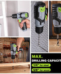Eight Volt Cordless Drill Driver Kit With 53 Piece Bit Set, 2.0Ah Battery, Three Eighths Inch Keyless Chuck, drilling wood and steel