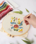 Hand using Fully Loaded Embroidery Crochet Hook Kit With Wood Handle Nine Needles And Hooks for detailed embroidery work