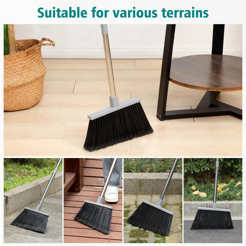 Four Pack Beast Mode Outdoor Broom Set with 58-Inch Stainless Steel Handle for various sweeping tasks.