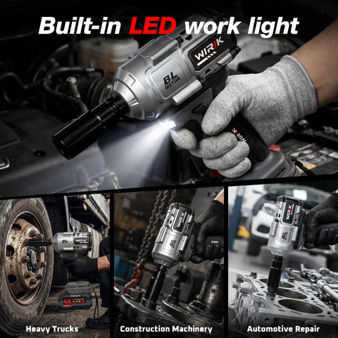 Badass 21V Cordless Impact Wrench With Brushless Motor Offers Killer Torque Up To 737 Foot Pounds to work on heavy machinery.