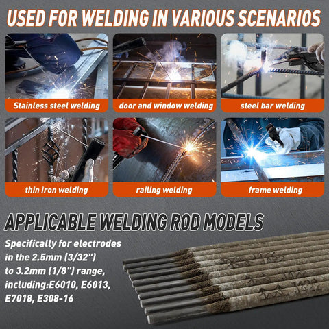 Image showing various welding applications with the Dual Voltage Arc Welder For 110V Or 220V, 250 Amp Portable IGBT Inverter Welder.