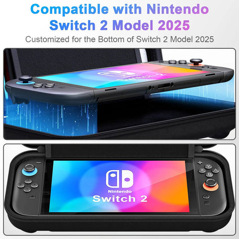 Open view of Switch 2 Carrying Case With 24 Game Cartridges Protective Hard Shell Travel Pouch showing Switch 2 model 2025 inside