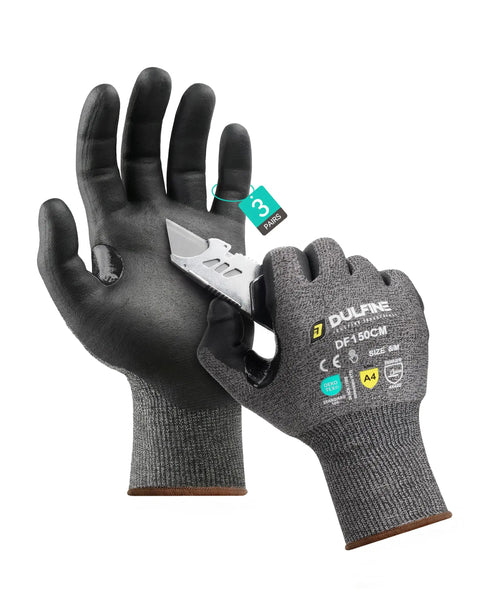 Cut Resistant Work Gloves A4 For Men And Women 3 Pairs Pack Ideal For Warehouse Tasks And Metal Or Glass Handling PU Coated Palms