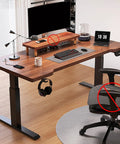Adjustable Standing Desk With Three Memory Presets Smooth Operator Height Glide Ergonomic Sit Stand Office Table with cup holder and headphone hook.