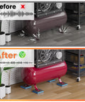Before and after comparison showing Heavy Duty Rubber Anti-Vibration Pad Kit 4x4 Inch With Blue EVA Center used under equipment