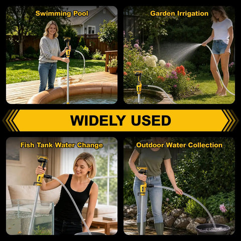 Cordless Stick Transfer Pump With Hookup To Dewalt 20V Max for fast pool drainage, garden irrigation, and fish tank changes.