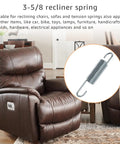 Image of a 3-5/8 recliner spring designed for Straight Up Heavy Duty Replacement Recliner Chair Tension Springs With Long Neck Hook Style And Forty Five Degree Bend, Hella Durable Galvanized Steel Wire For Quick Furniture Mechanism Repair, Pack Of Two.