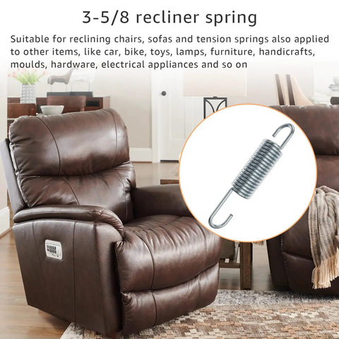 Image of a 3-5/8 recliner spring designed for Straight Up Heavy Duty Replacement Recliner Chair Tension Springs With Long Neck Hook Style And Forty Five Degree Bend, Hella Durable Galvanized Steel Wire For Quick Furniture Mechanism Repair, Pack Of Two.