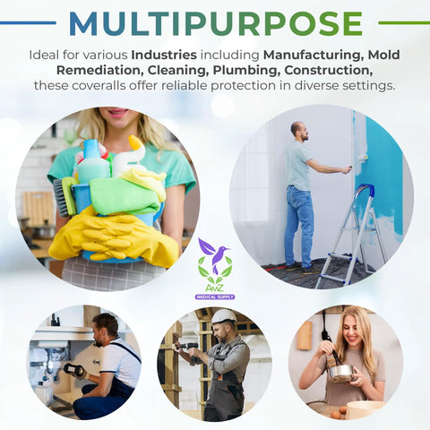 Collage of people in various industries, highlighting versatility of medical workwear in manufacturing, cleaning, plumbing, and more.