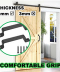 Heavy Duty Black Barn Door Handles 7.4 Inch Rustic Metal Pulls Two Pack For Sliding Doors Ideal For Garage Shed Gate Closet Drawer Indoor Outdoor Use Today installed on wooden barn door