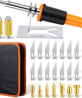 Get This Bad Honoson 30 Pc Electric Hot Knife Cutter Kit With Wood Burning Pen, 16 Blades And Storage Bag. Tool components and 16 blades visible.