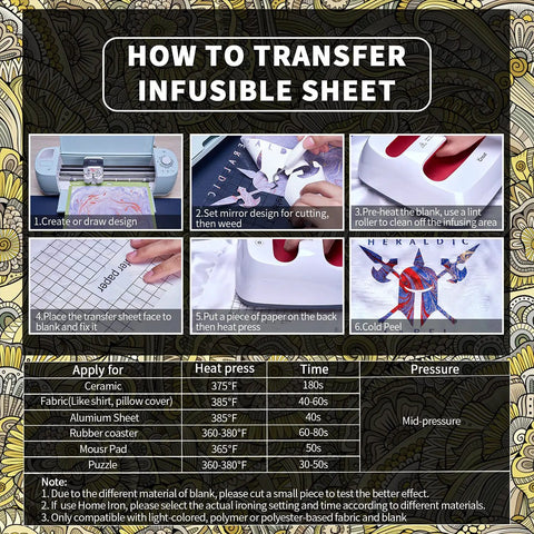 Sublimation Transfer Sheets Pack 12x12 Boho Pattern 12 Pcs Pre Printed Paper For Mug Heat Press Coasters And DIY T Shirts instructions