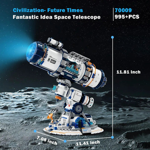 Space Telescope Building Set for Adults With Lights and Rotating Lens 995 Piece Kit for Space Lovers Cool Planet Exploration Toy Ideal Gift for Space Nerds and Curious Minds 14 Plus, blue telescope on lunar base