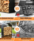 Comparison of stable Heavy Duty Firewood Rack With Top Cover For Indoor Outdoor Use, 700 Lbs Capacity versus wobbly other.