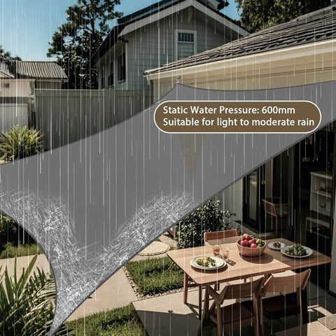Waterproof Sun Shade Sail 8 By 10 Foot Dark Grey Canopy With Curved Edges, 95 Percent UV Blocking, 600 kPa Waterproof Rating over patio