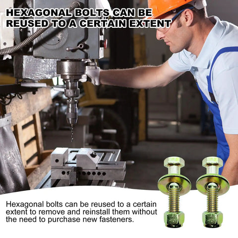 Beefy Half Inch Hex Head Bolt With Nylon Lock Nut And Large Washer Kit In Colored Galvanized Alloy Steel Grade Five Four Pack For Heavy Duty Projects And Reliable Fastening on drill press
