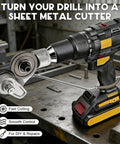 Heavy Duty Titanium Drill Nibbler Attachment For Sheet Metal Cutting on a cordless drill transforming it into a sheet metal cutter.