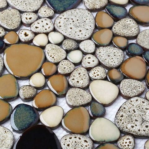 Beige Pebble Shower Floor Tile Mosaic Set For Bathroom Wall Backsplash 5 Sheets Covering 5 Sq Ft Mesh Mounted Pebble Tiles With Foam Pads Safely Packed In Thick Carton Box