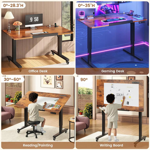 Massive 47 X 24 Inch Electric Standing Desk With 180 Degree Tiltable Mobile Rising Adjustable Height Workstation Perfect For Office Or Creative Setup Ultra Smooth Motorized Ergonomic Computer Table in office setup.