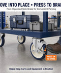 Smooth And Sturdy 5 Inch Rubber Caster Wheels In Blue featuring foot-operated brake for secure cart parking.