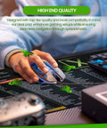 Person using mouse on Giant XL Excel Desk Pad With Shortcut Keys Cheat Sheet Workhorse For Office Grippy Surface Waterproof Mouse Pad Boss Level Spreadsheets And Productivity Boost 35 Point 5 By 15 Point 7 Inches