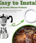 8 Pack Food Grade Silicone Gasket Rings For Aluminum Stovetop Coffee Makers 6 Cup Moka Express Dama Replacement Seal Set Better Than Rubber Durable