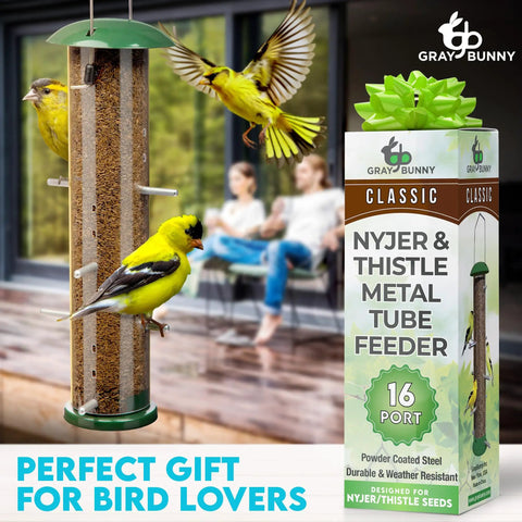 Outdoor Bird Feeder With 16 Ports For Thistle And Nyjer Seeds, Easy Hang Chew Proof Metal Design With 8 Perches, Built To Attract Finches