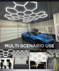 Hexagon Garage LED Lights 30 Pack Ultra Bright 420W 63,000 Lumen 5000K Daylight For Workshop Shop Car Care Home Gym Basement Warehouse Seven Grid Hex Light installed in garage and other settings